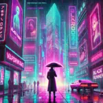 DALL·E-2024-12-29-19.51.06-A-vibrant-vaporwave-inspired-scene-set-in-a-Blade-Runner-universe.-The-background-features-a-futuristic-cityscape-with-towering-neon-lit-skyscrapers-a.webp